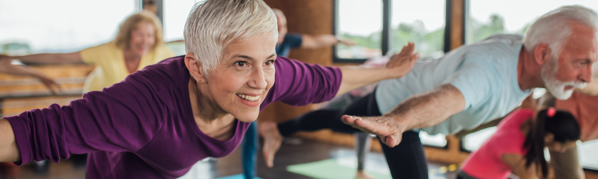 Healthy older woman practicing yoga